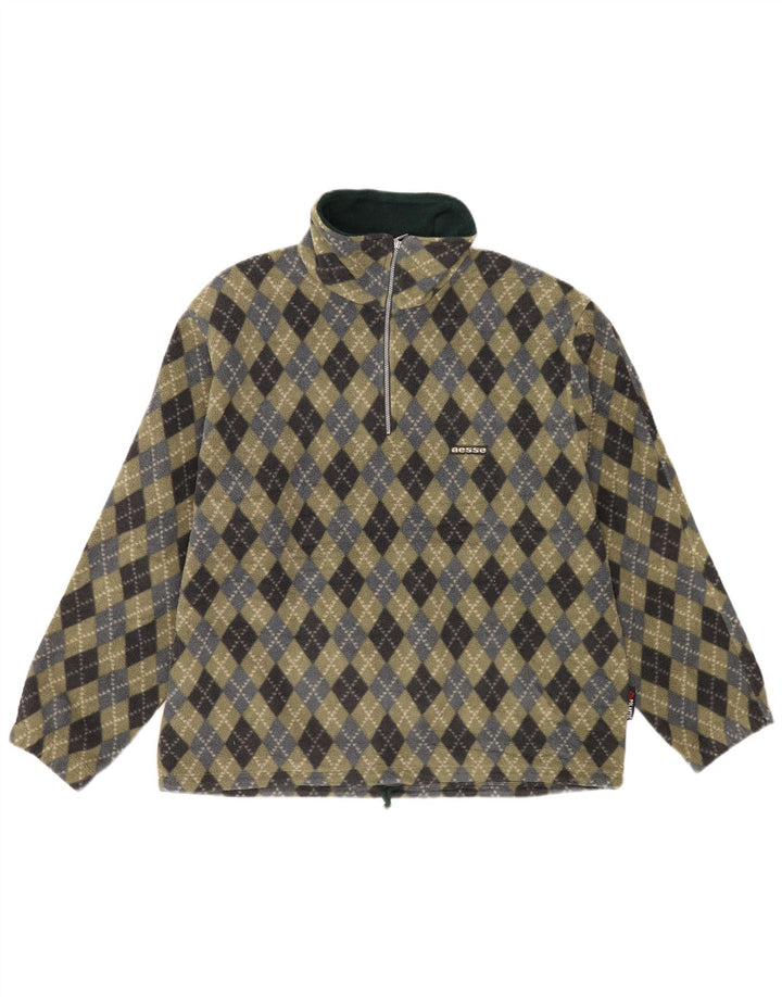 Aesse Herre lynlås hals Fleece Jumper Stor Khaki Argyle/Diamond Polyester