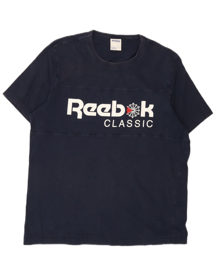Reebok Herre grafisk T-shirt Top Stor marineblå bomuld