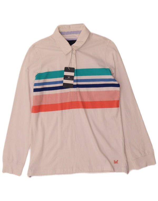 Besætningstøj Dame Langærmet Rugby Polo Shirt UK 10 Lille hvid stribet