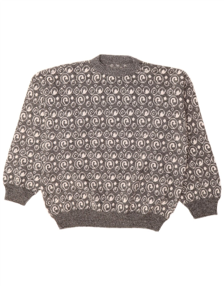 Vintage herre rund hals sweater stor grå Paisley