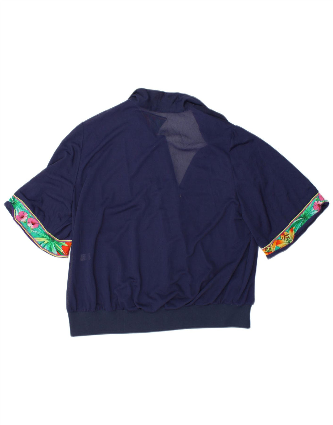 VINTAGE Womens Crop Bluse Top IT 48 XL Navy Blue Floral