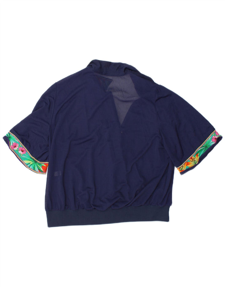 VINTAGE Womens Crop Bluse Top IT 48 XL Navy Blue Floral