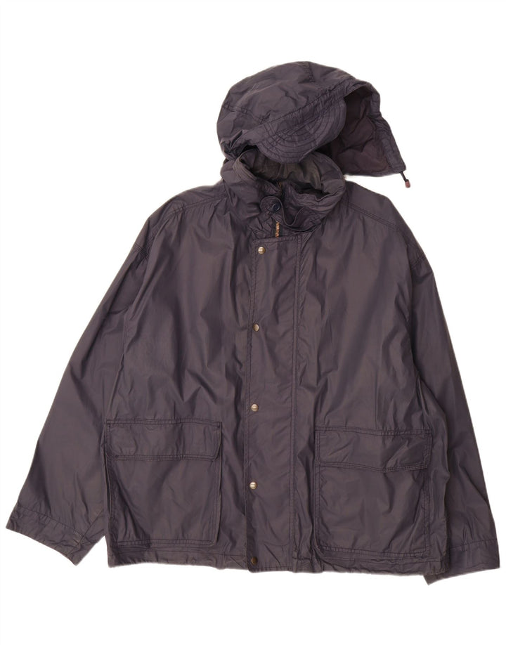 VINTAGE Regnjakke med hætte til mænd UK 42 XL Marineblå