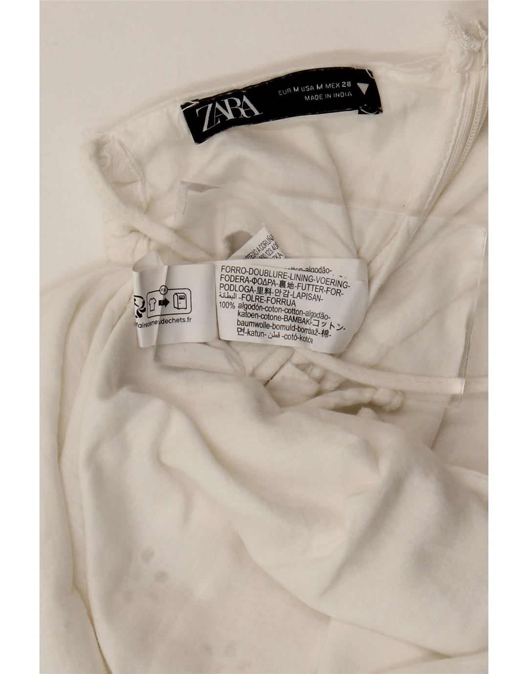 ZARA Solkjole til kvinder UK 12 Medium White Floral Bomuld