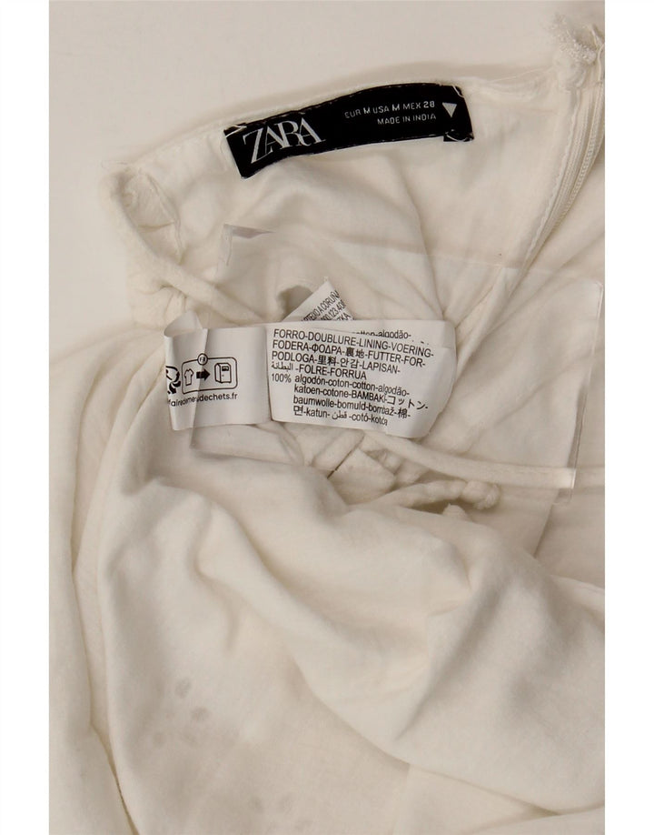 ZARA Solkjole til kvinder UK 12 Medium White Floral Bomuld
