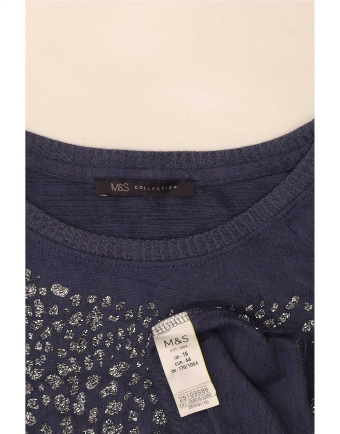 Marks & Spencer Dame Langærmet Tunika Top UK 16 Stor Blå Polyester