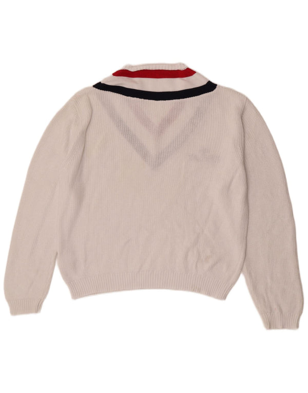 Replay Dame grafisk V-hals sweater UK 16 Large White Colourblock