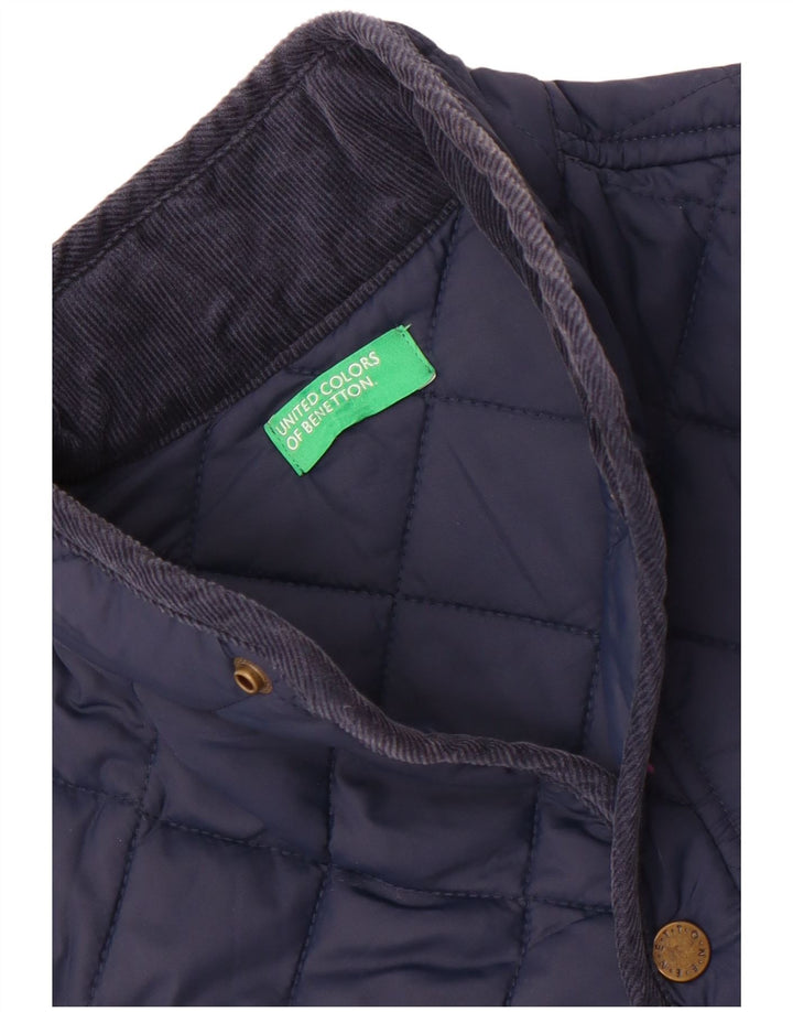 Benetton Quiltet jakke til kvinder UK 10 Small Navy Blue