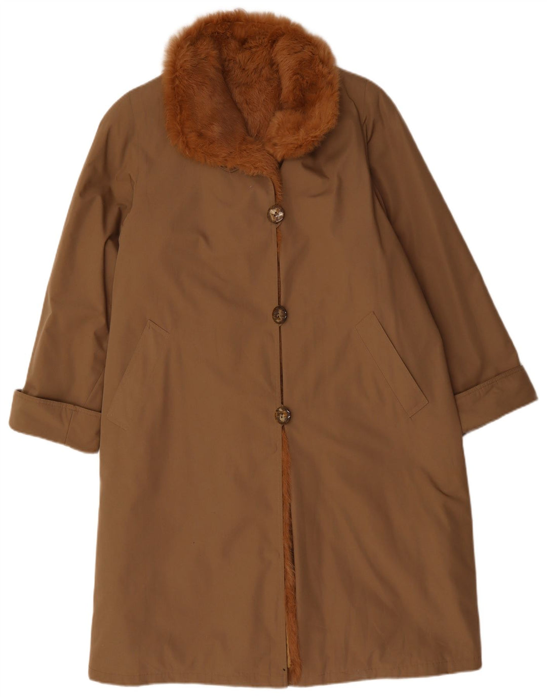 Vintage Dame Sherpa Overfrakke UK 14 Large Beige Polyester