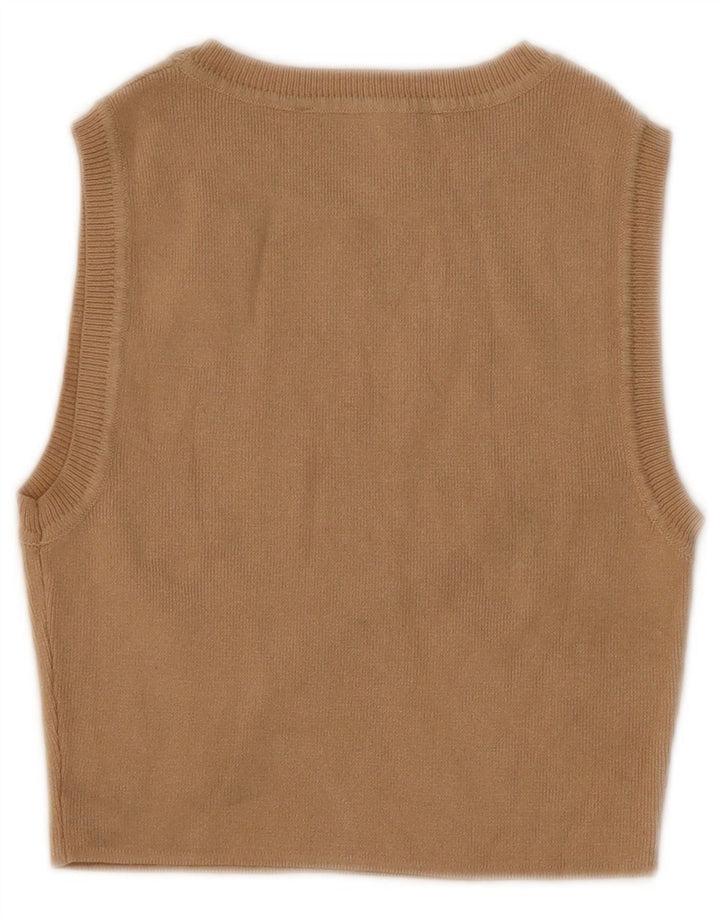 Zara Womens Crop Vest Top UK 8 Small Beige Viscose