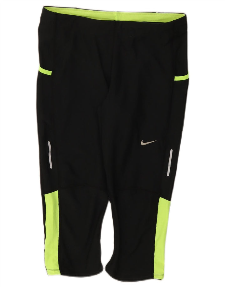 Nike Dame Dri Fit Capri Leggings UK 12 Medium Sort Colourblock Polyester