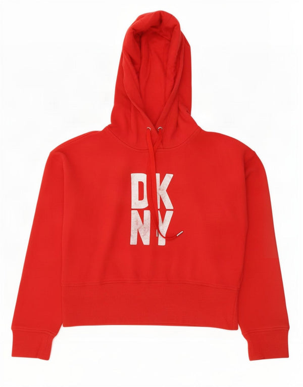 Dkny Womens Oversized Crop Graphic Hoodie Jumper UK 6 XS Rød Bomuld