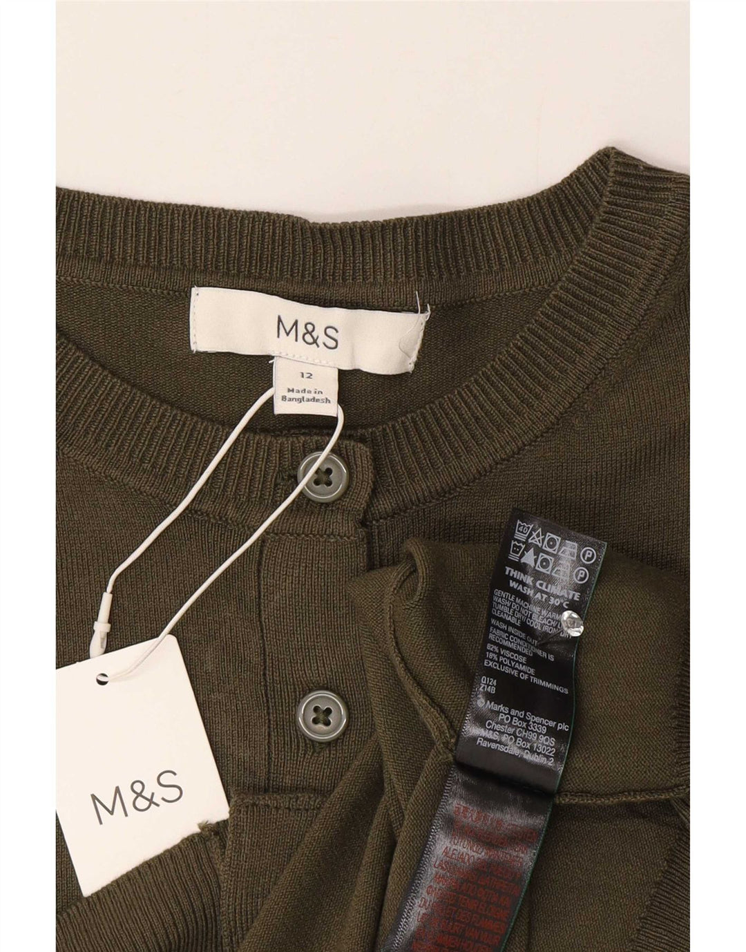 Marks & Spencer Dame Crop Cardigan Sweater UK 12 Medium Khaki Viscose