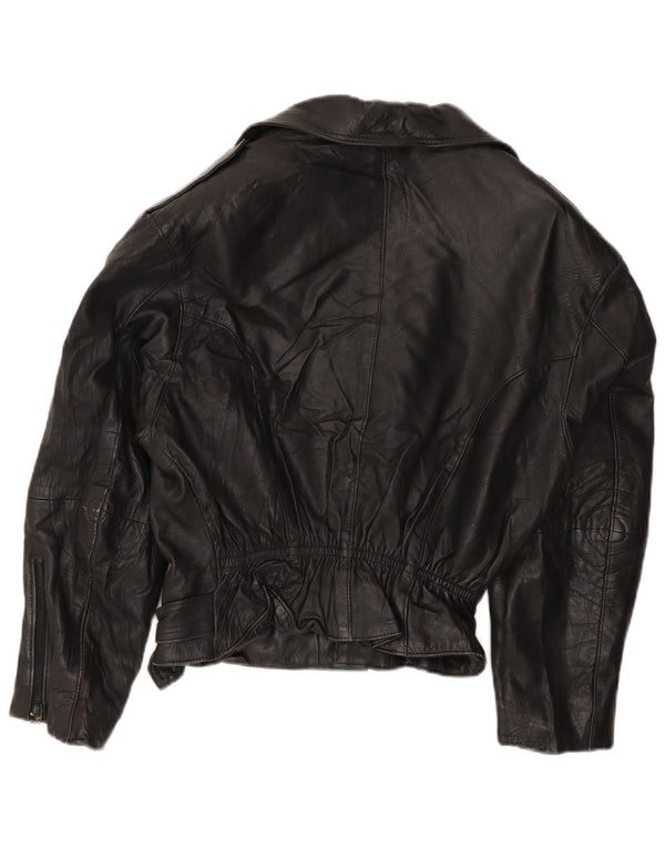 MISS JOY Dame Læder Biker Jacket IT 42 Medium Sort Læder