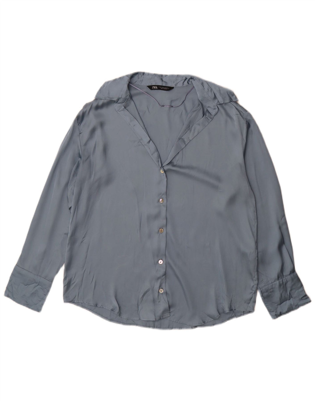 Zara skjortebluse til kvinder UK 14 Medium Blue Polyester