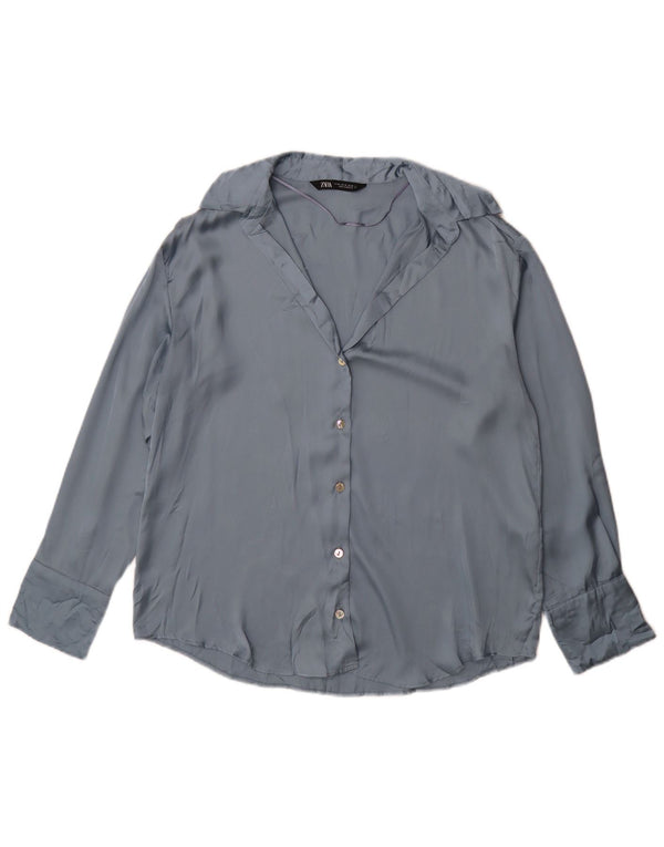 Zara skjortebluse til kvinder UK 14 Medium Blue Polyester