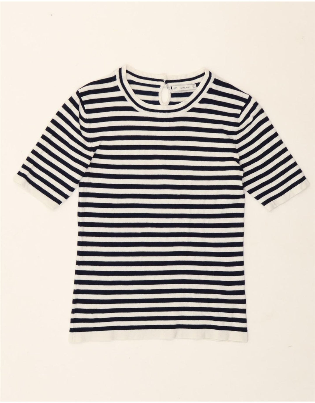 Zara Dame T-Shirt Top UK 12 Mellem marineblå stribet