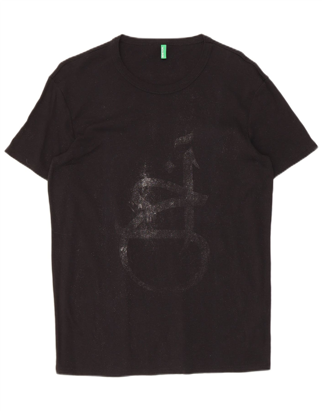 BENETTON Mens Graphic T-Shirt Top XL Black Cotton