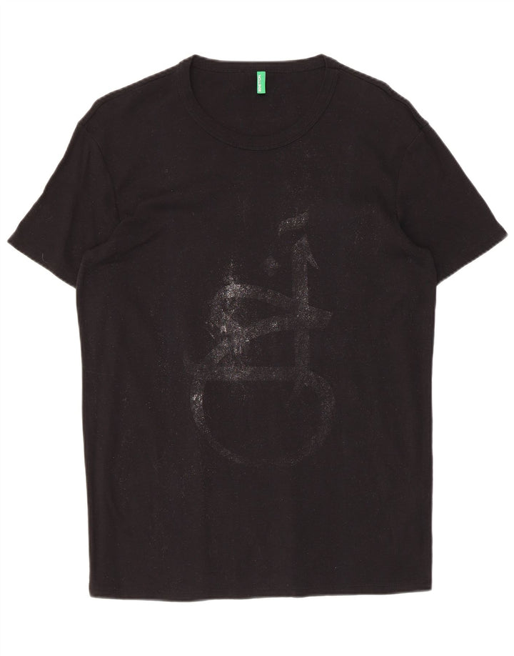 BENETTON Mens Graphic T-Shirt Top XL Black Cotton