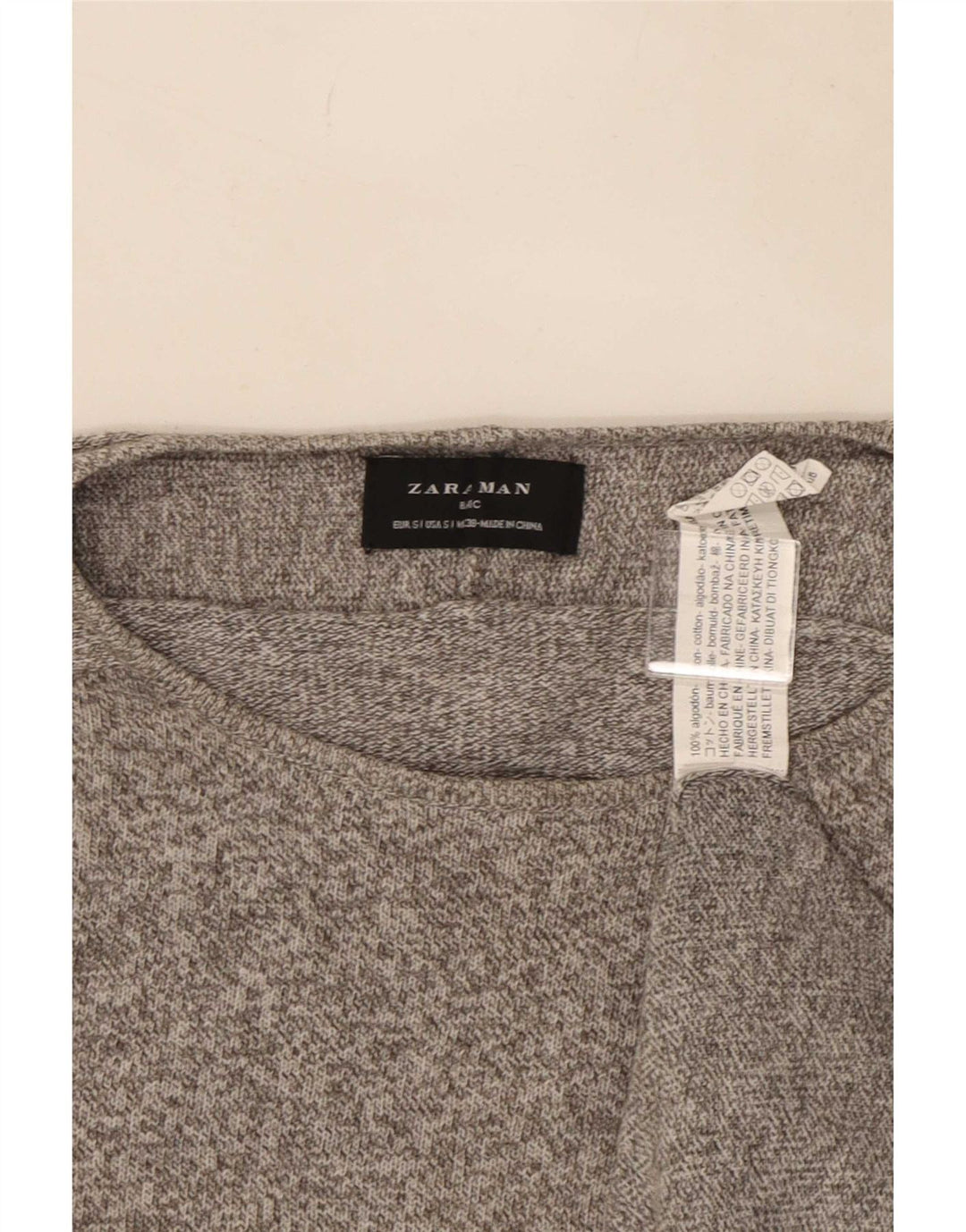 Zara Herre sweater med rund hals, lille grå flækket bomuld