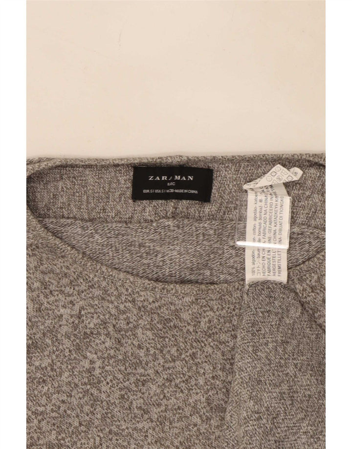 Zara Herre sweater med rund hals, lille grå flækket bomuld