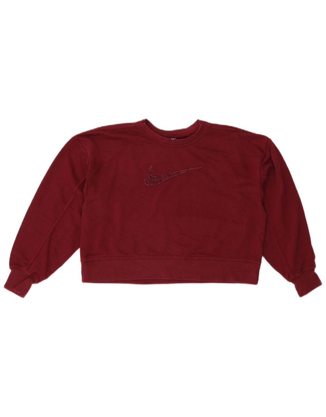 NIKE Dame Oversized Grafisk Crop Sweatshirt Jumper UK 10 Small Maroon