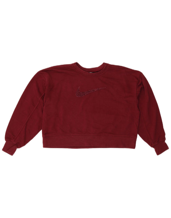 NIKE Dame Oversized Grafisk Crop Sweatshirt Jumper UK 10 Small Maroon