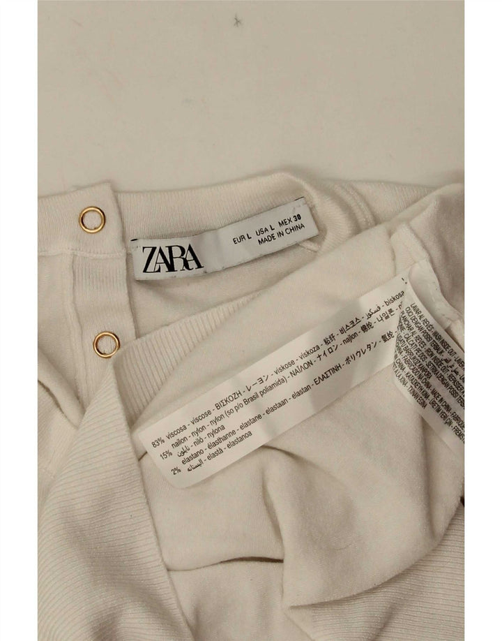 Zara Dame Bluse Top UK 14 Large White Viscose