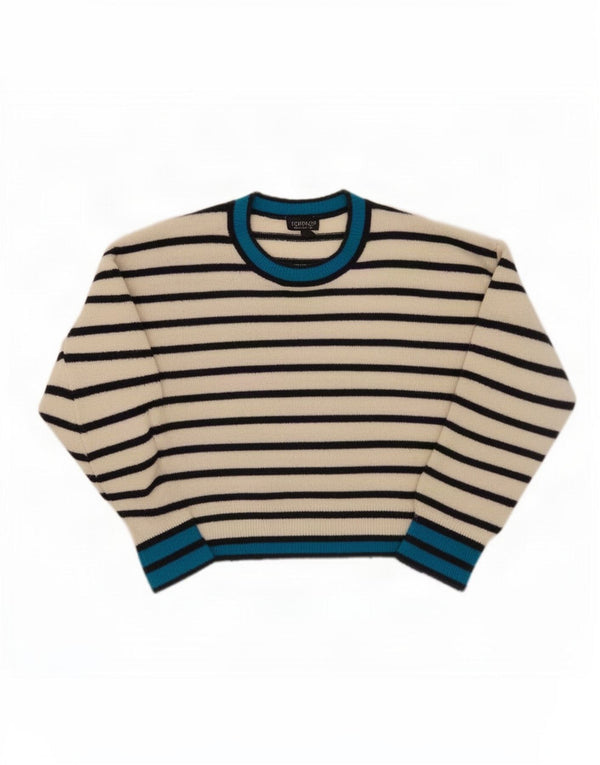Topshop Dame Oversized Crew Neck Jumper Sweater UK 8 Small White Striped
