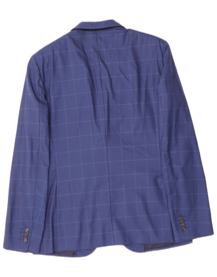 VINTAGE Herre 2-knaps blazerjakke IT 48 Medium Blue Ternet Virgin Wool