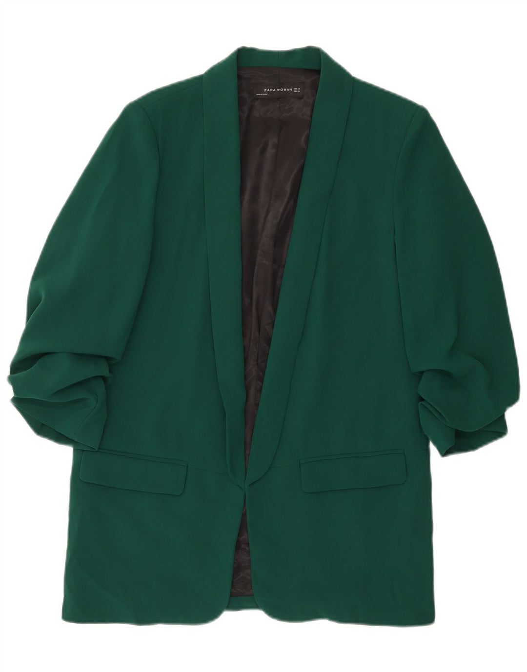 ZARA Dame 3/4 ærmet åben blazerjakke UK 14 Medium Green Polyester