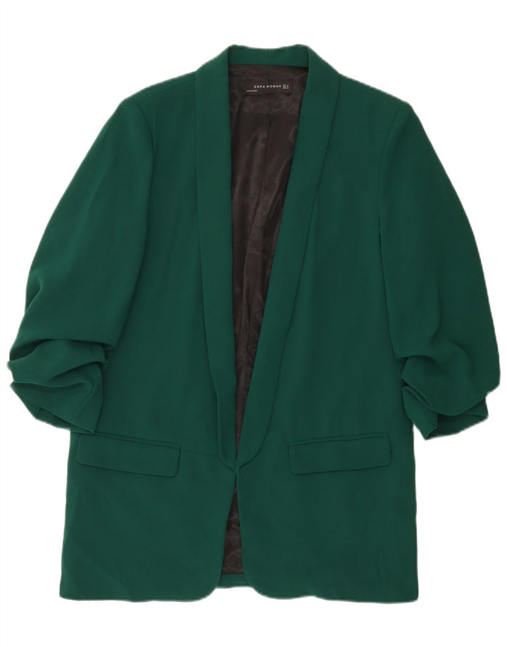 ZARA Dame 3/4 ærmet åben blazerjakke UK 14 Medium Green Polyester