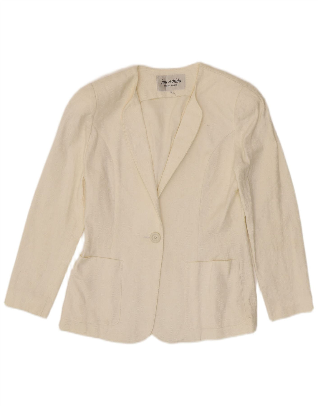 Jun Ashida Dame 1 Knap Blazer Jacket UK 10 Small Off White Geometrisk
