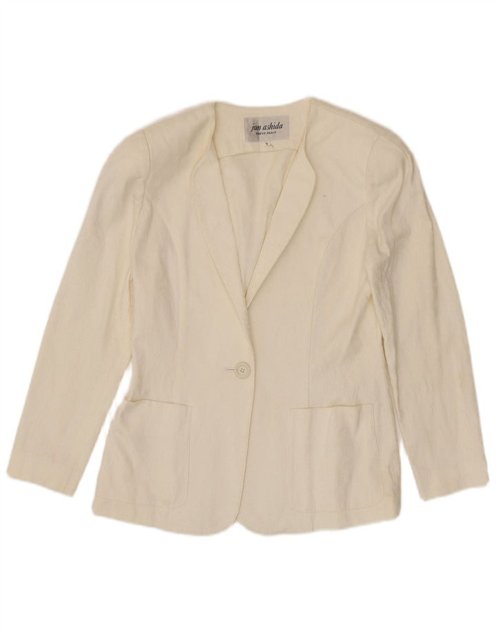 Jun Ashida Dame 1 Knap Blazer Jacket UK 10 Small Off White Geometrisk