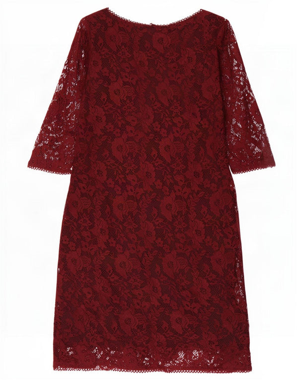 Marks & Spencer Dame 3/4-ærmet Skede Kjole UK 18 XL Burgundy Floral