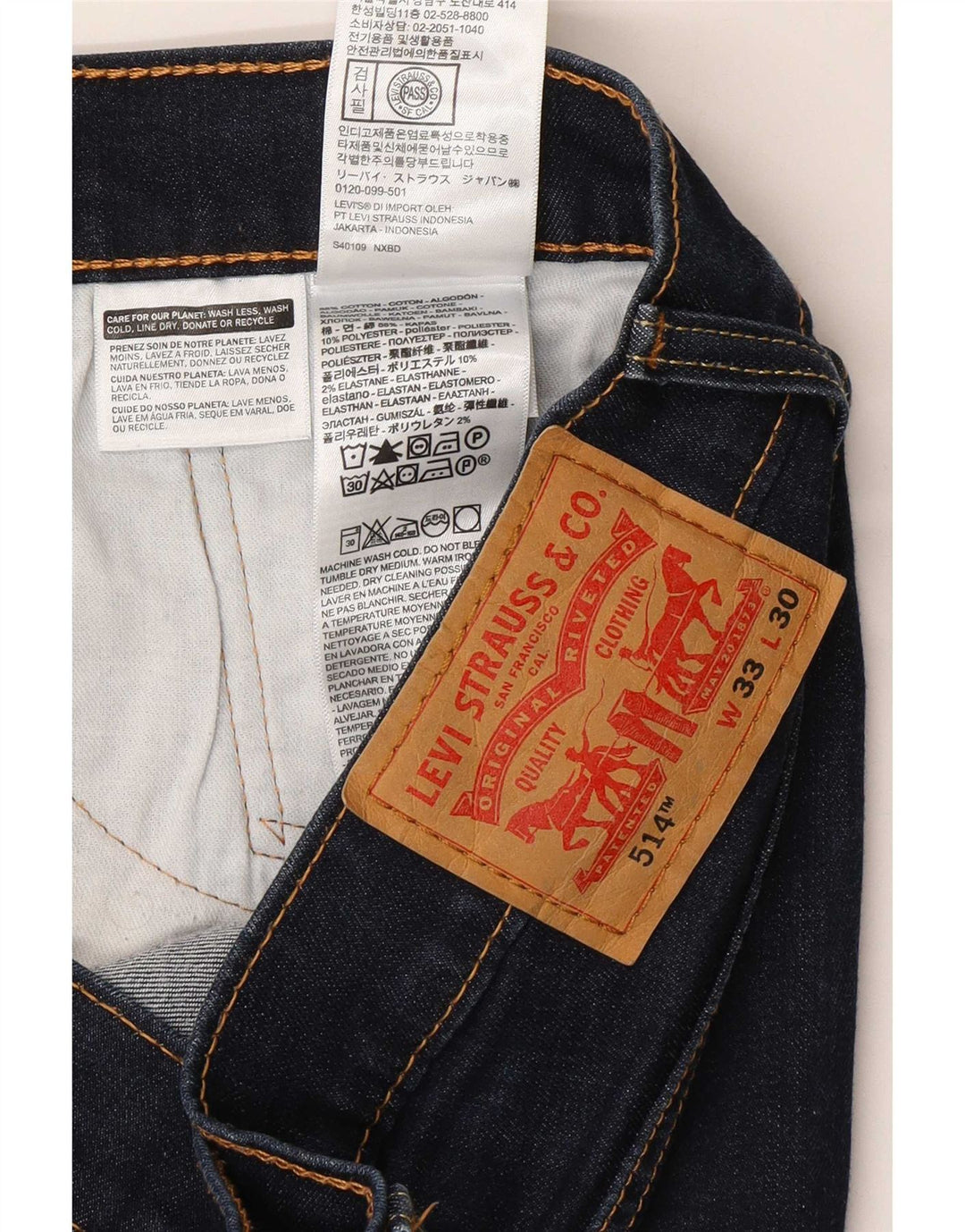 Levi's Herre 514 lige jeans W33 L27 marineblå bomuld