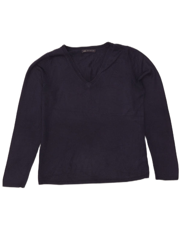 Marks & Spencer Dame V-hals sweater UK 12 Medium Navy Blue