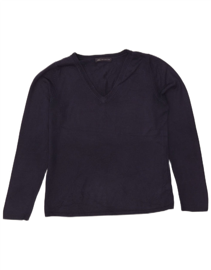 Marks & Spencer Dame V-hals sweater UK 12 Medium Navy Blue