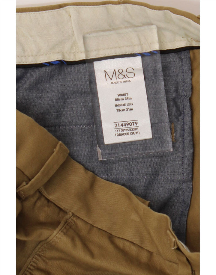 MARKS & SPENCER Straight Chino-bukser til mænd W34 L28 Beige Bomuld