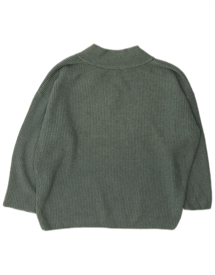 Zara Dame Oversized V-hals sweater UK 14 Medium Grøn Akryl