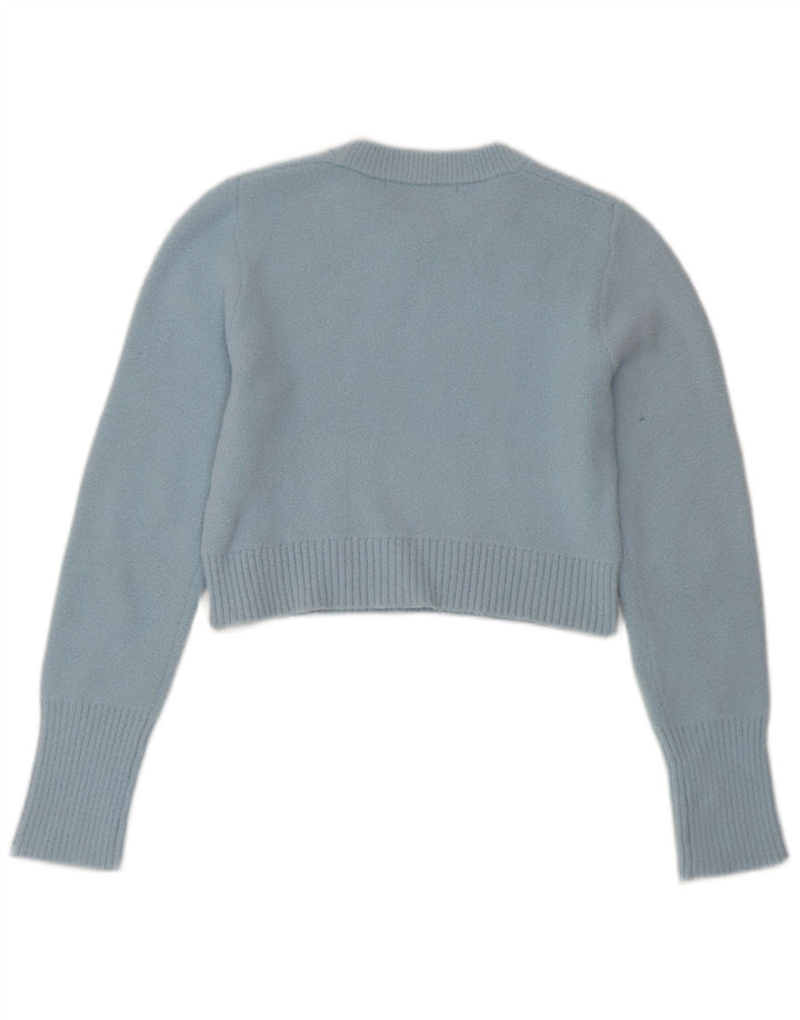 ZARA Womens Crop Crew Neck Jumper Sweater UK 10 Small Blue Nylon