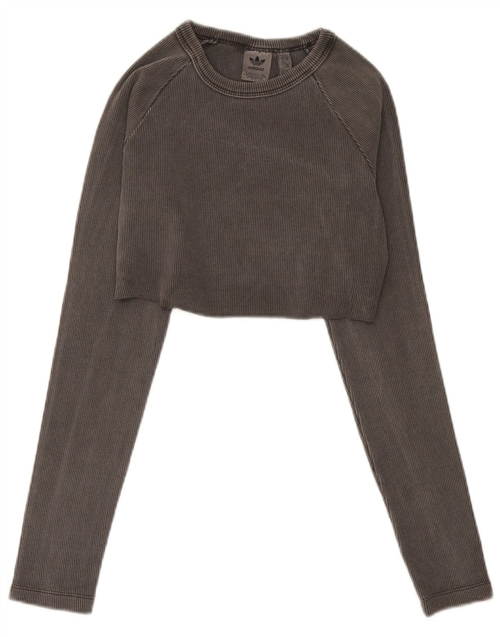 Adidas Dame Crop Top Langærmet UK 12/14 Medium Grey Bomuld