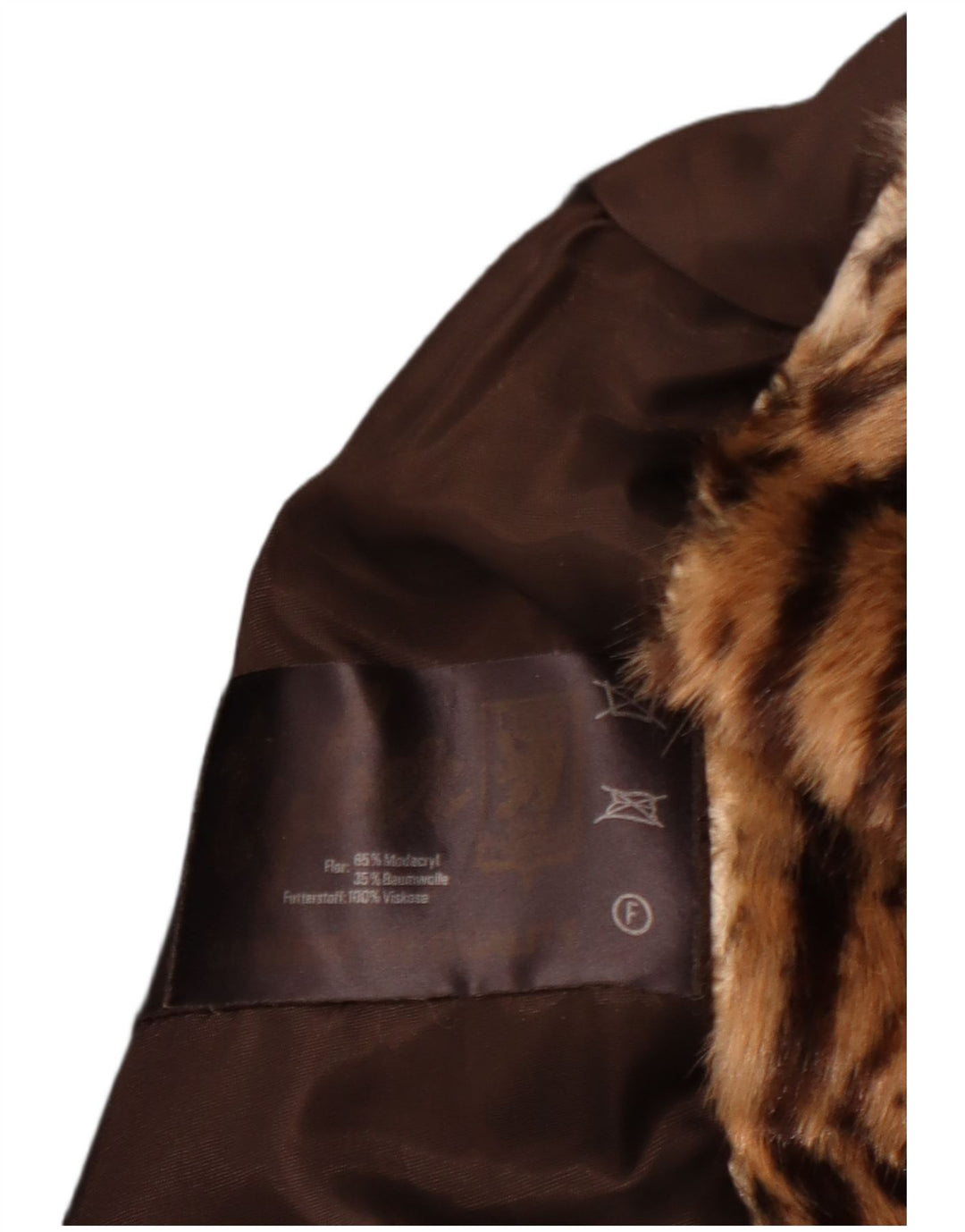 VINTAGE Dame imiteret Pelsjakke EU 40 Medium Brun Animal Print Modacryl