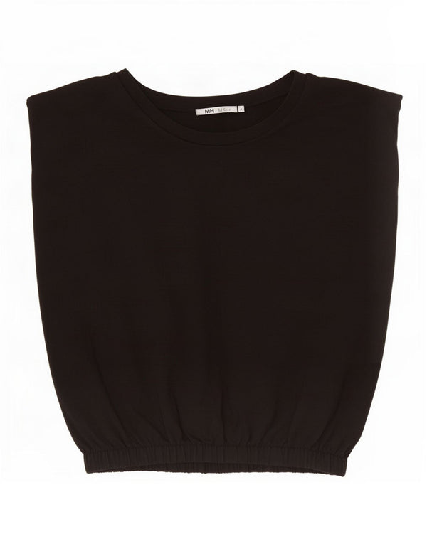 Zara Womens Crop Ærmeløs bluse Top UK 10 Small Black Bomuld