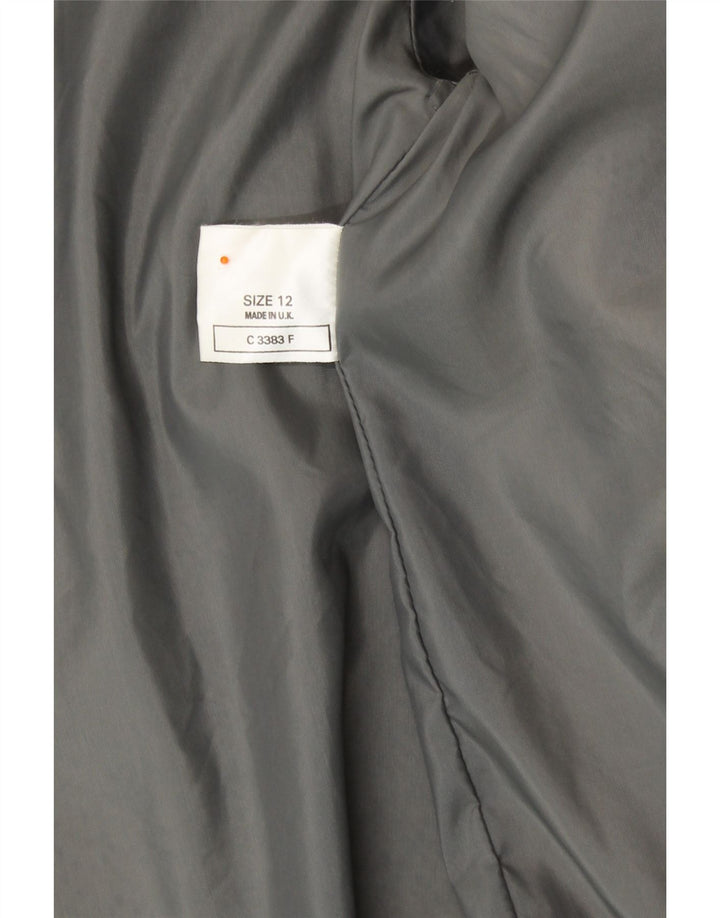 VINTAGE Dame imiteret Pels Overfrakke UK 12 Medium Sølvstribet Modacryl