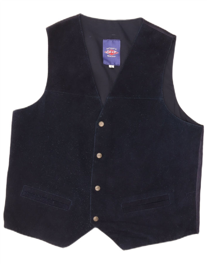VINTAGE Herre ruskindsvest Stor marineblå læder