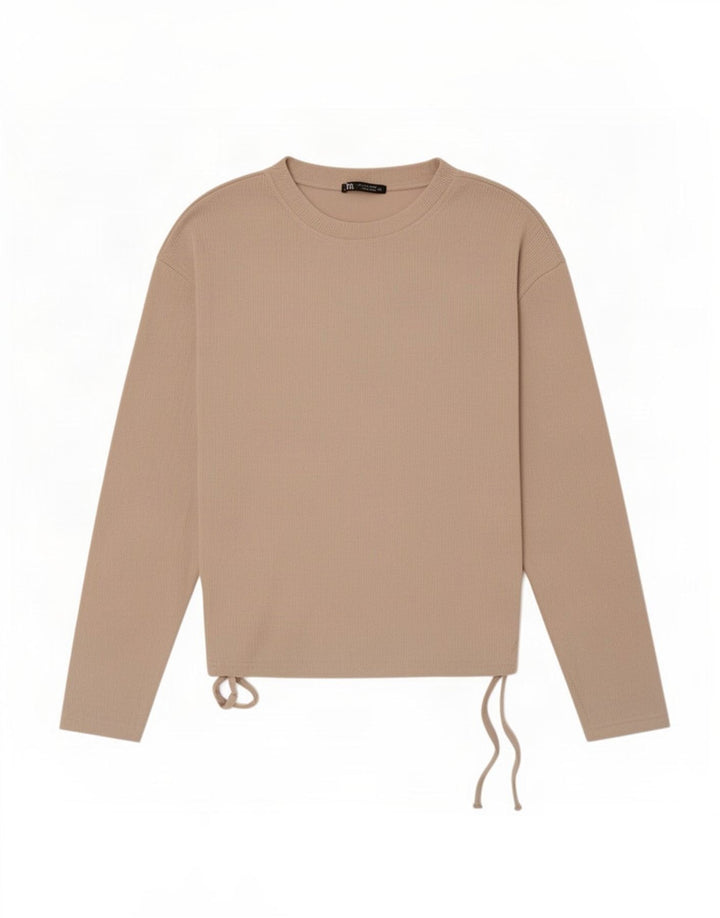 Zara Dame Top Langærmet UK 10 Small Beige Polyester