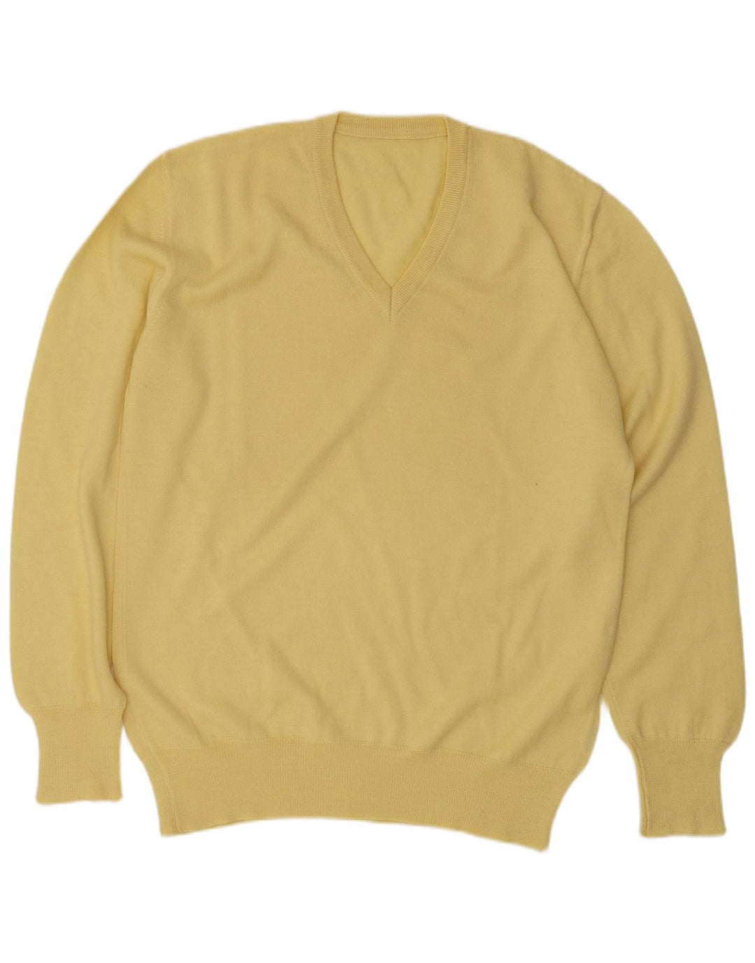 Vintage Herre V-hals sweater Medium Gul Uld