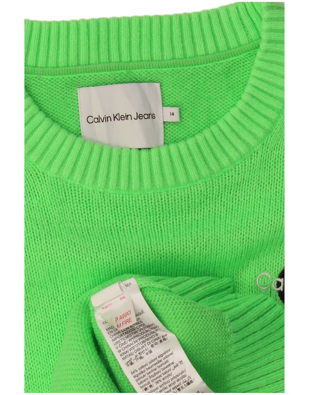 CALVIN KLEIN JEANS Dame sweater med rund hals DK 14 Medium Grøn