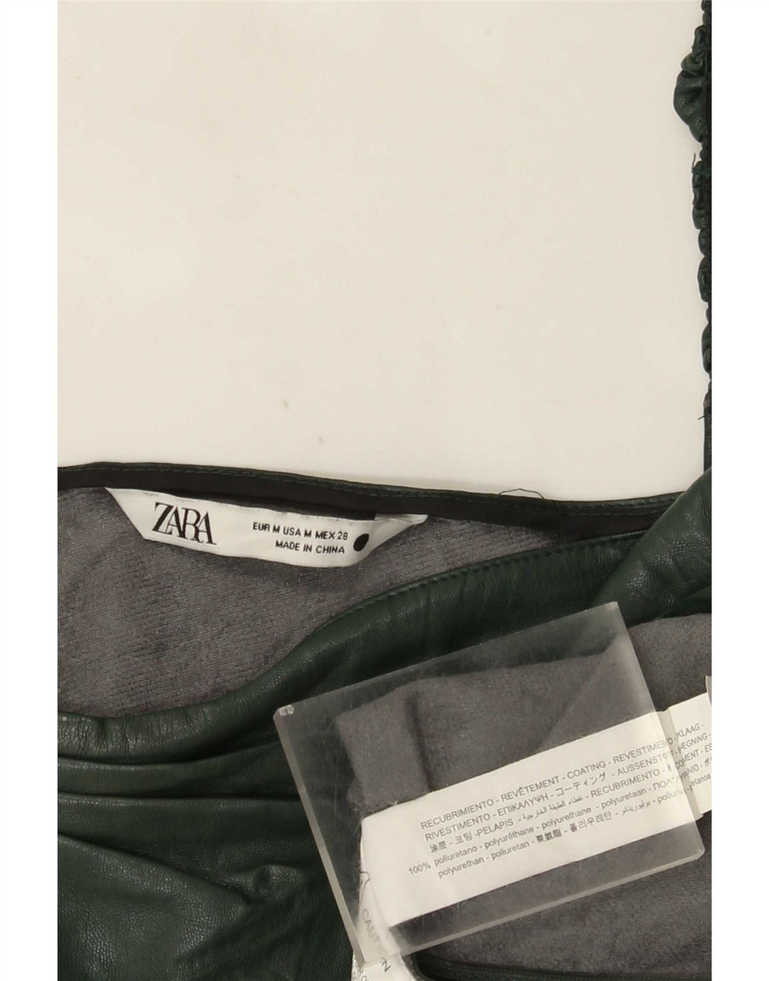 Zara Dame imiteret læder One Shoulder Top UK 12 Medium Green Polyurethane